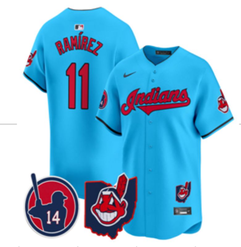 Men 2025 Cleveland Indians #11 Ramirez Light blue Nike MLB Jersey style 011